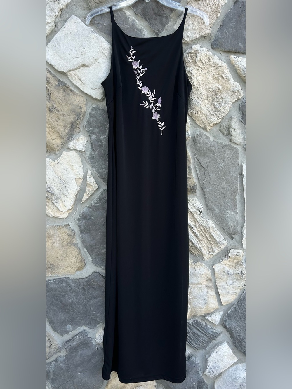 Vintage Y2K City Triangles Maxi Dress 11/12 LG Black Whimsigoth Embroidered Prom